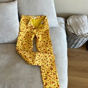 Straight leg yellow floral print jean pants size 4